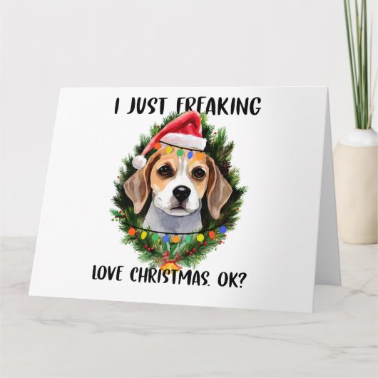 Carte Beagle j'adore juste Noël ok Noël (Devant)