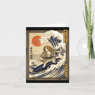 Carte Beagle japonais surf kanagawa vague drôle samouraï