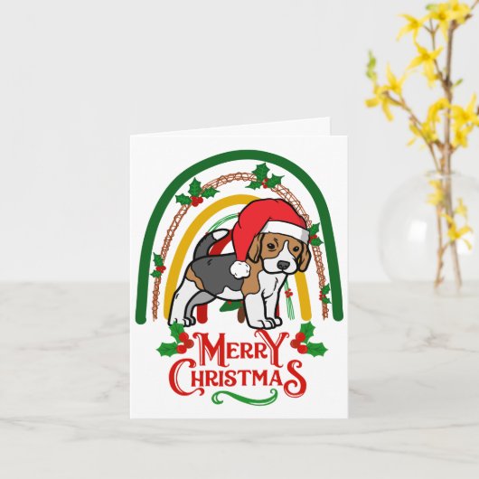 Carte Beagle Joyeux Noël (Fleur jaune)