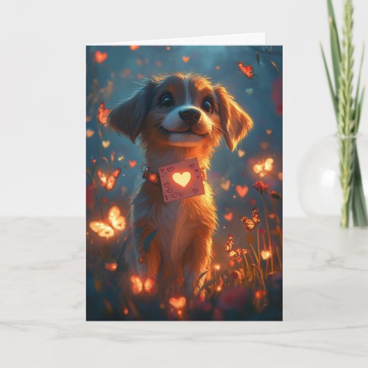 Carte Beagle joyeux Saint-Valentin Cœur Fleurs (Devant)