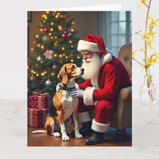 Carte Beagle Meets Santa Christmas Painting (Fleur jaune)