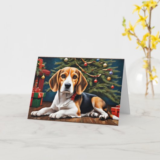 Carte Beagle Noël (Fleur jaune)