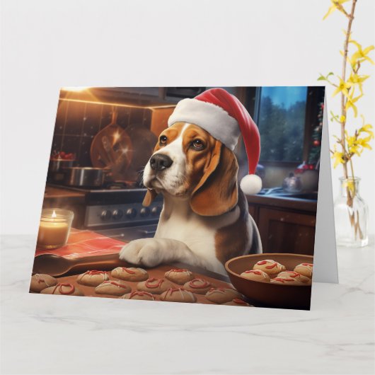Carte Beagle Noël Cookies Festive Festive (Fleur jaune)