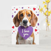 Carte Beagle Saint-Valentin Je T'Aime (Fleur jaune)