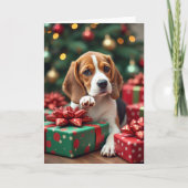 Carte Beagle Wrapping Gifts Christmas Painting (Devant)