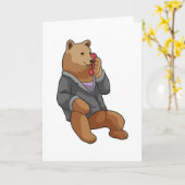 Carte Bear as Secretary with Phone (Fleur jaune)