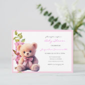 Carte Bear Pink Bow Baby shower C'est une fille (Debout devant)