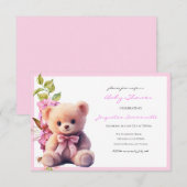 Carte Bear Pink Bow Baby shower C'est une fille (Devant / Derrière)