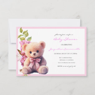 Carte Bear Pink Bow Baby shower C'est une fille