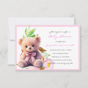 Carte Bear Pink Bow Baby shower C'est une fille