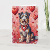 Carte Bearded Collie Valentine Dog Sitting with Hearts (Devant)