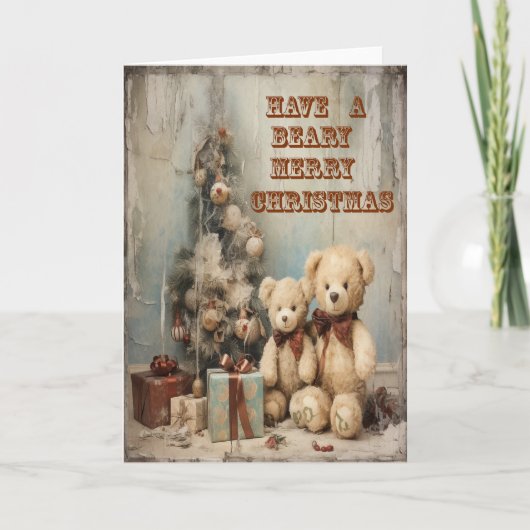 Carte Bears Grey Card Grungy Joyeux Noël (Devant)