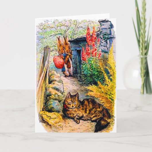 Carte Beatrix Potter - Des lapins regardent le chat (Devant)