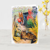 Carte Beatrix Potter - Des lapins regardent le chat (Fleur jaune)