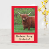 Carte Beau Amusant Highland Steer Anniversaire (Fleur jaune)