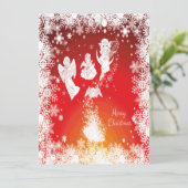 Carte Beau Anges de Noël Volant-Blanc Neige-Rouge (Debout devant)
