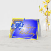 Carte Beau anniversaire bleu brillant ruban (Fleur jaune)