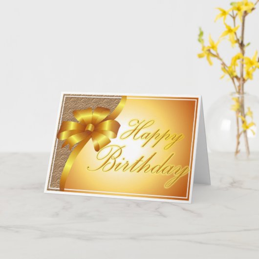 Carte Beau anniversaire en or brillant (Fleur jaune)