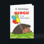 Carte Beau anniversaire pour la petite-fille, Hedgehog,<br><div class="desc">Une tête d'anniversaire pour ma petite-fille. Jolie carte de voeux d'anniversaire pour une petite-fille. La carte comporte un hérisson "hedgie" sur la couverture qui porte des ballons colorés à une fête d'anniversaire. Hérisson avec quatre ballons colorés illustration numérique. Modifiez la ligne de texte inférieure du capot comme vous le souhaitez....</div>