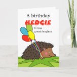 Carte Beau anniversaire pour la petite-fille, Hedgehog,<br><div class="desc">Une tête d'anniversaire pour ma petite-fille. Jolie carte de voeux d'anniversaire pour une petite-fille. La carte comporte un hérisson "hedgie" sur la couverture qui porte des ballons colorés à une fête d'anniversaire. Hérisson avec quatre ballons colorés illustration numérique. Modifiez la ligne de texte inférieure du capot comme vous le souhaitez....</div>