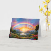 Carte Beau arc-en-ciel et lac Anniversaire (Fleur jaune)