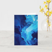 Carte Beau Art Abstrait Fluide Bleu (Fleur jaune)