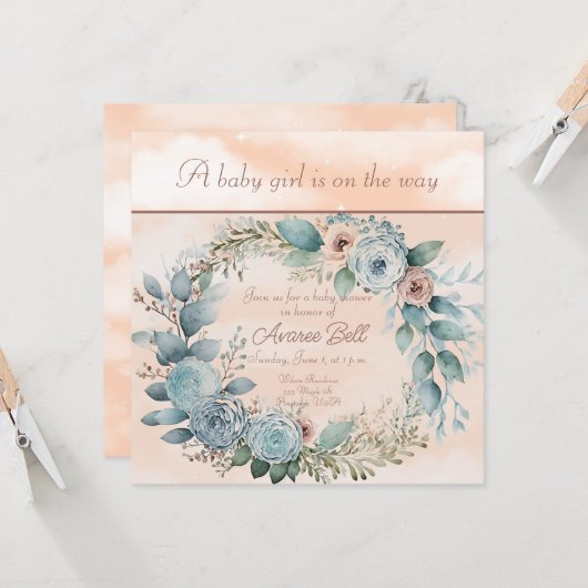 Carte Beau Baby shower de fille (Devant/Arrière en situation)