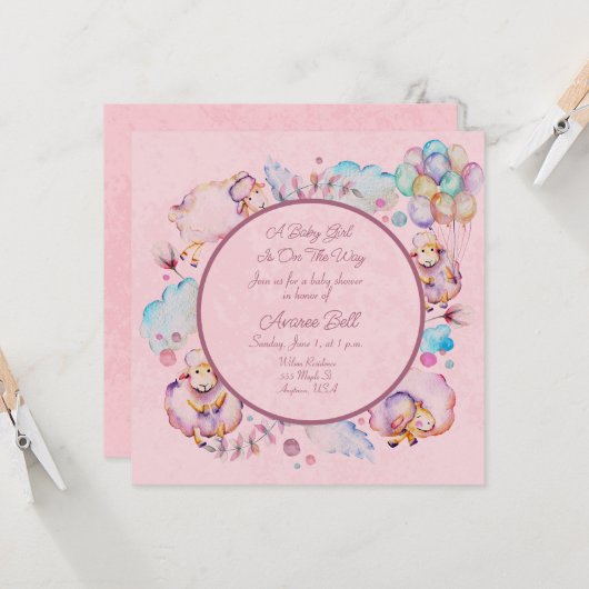 Carte Beau Baby shower de fille (Devant/Arrière en situation)