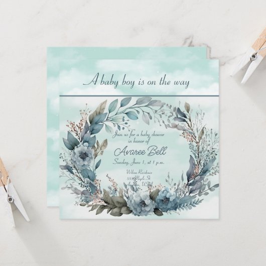 Carte Beau Baby shower Garçon (Devant/Arrière en situation)