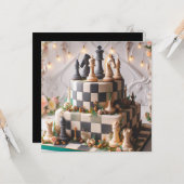 CARTE BEAU BLACK & WHITE CHESS THEMEME BANNIER GÂTEAU (Devant/Arrière en situation)