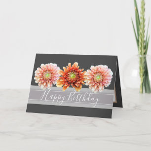 Carte Beau Bouquet Floral Orange Dahlias Anniversaire