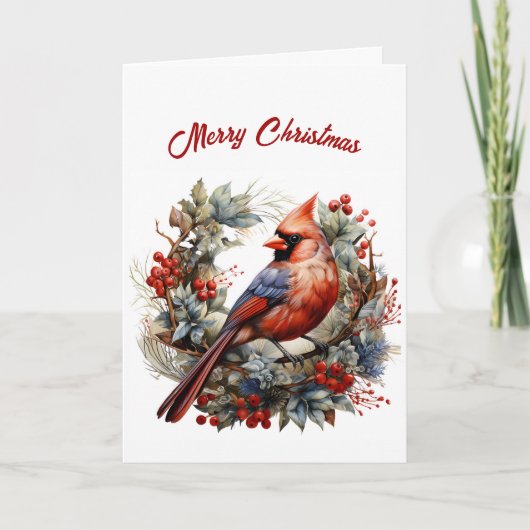 Carte Beau Cardinal Rouge Illustration Noël (Devant)