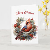 Carte Beau Cardinal Rouge Illustration Noël (Fleur jaune)