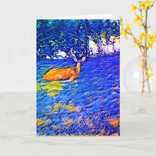 Carte Beau cerf qui sieste sur la pelouse, Anniversaire (Fleur jaune)