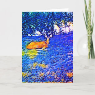 Carte Beau cerf qui sieste sur la pelouse, Anniversaire