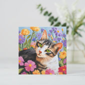 Carte Beau chat avec fleurs (Debout devant)