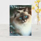 Carte Beau chat de Noël (Fleur jaune)
