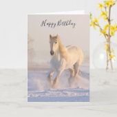 Carte Beau Cheval Blanc dans la neige Photo Anniversaire (Fleur jaune)