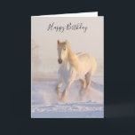 Carte Beau Cheval Blanc dans la neige Photo Anniversaire<br><div class="desc">Une carte d'anniversaire avec une photo d'un magnifique cheval blanc. Traverser un champ couvert de neige. Majestueux et beau.</div>
