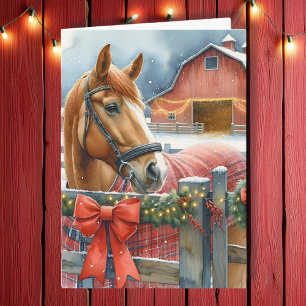 Carte Beau Cheval Brown à un Noël Festive Grange
