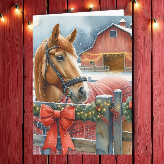 Carte Beau Cheval Brown à un Noël Festive Grange