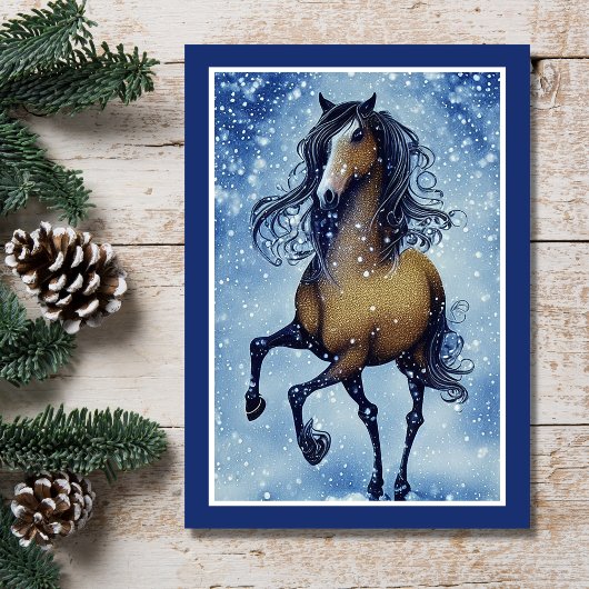 Carte Beau Cheval Whimsical Hivernal Anniversaire