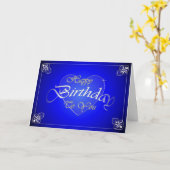 Carte Beau coeur bleu et blanc anniversaire (Fleur jaune)
