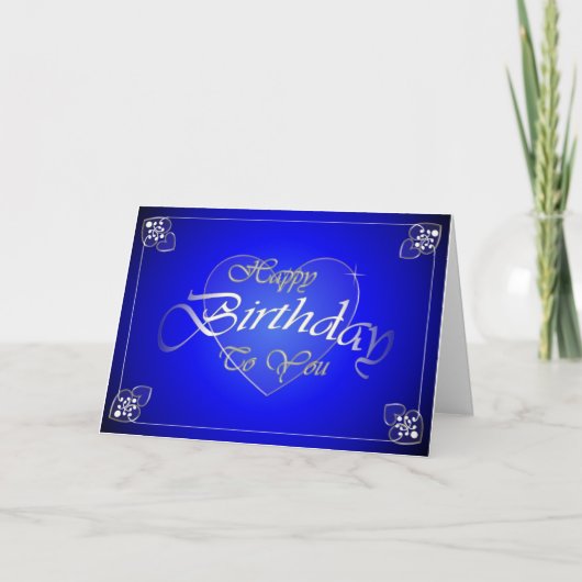 Carte Beau coeur bleu et blanc anniversaire (Devant)