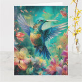 Carte Beau colibri entouré de fleurs (Fleur jaune)