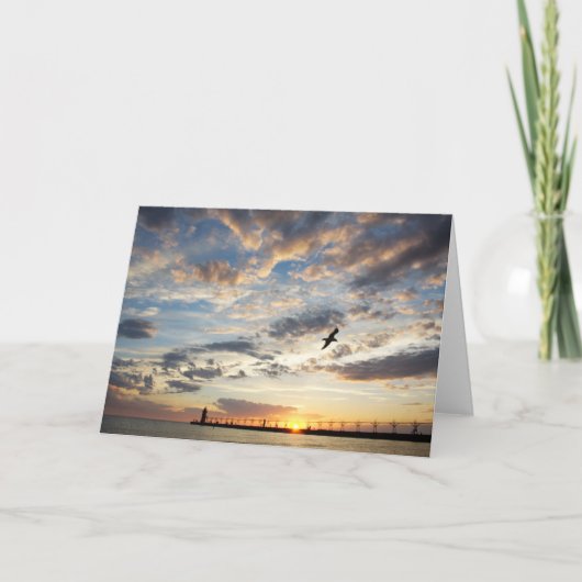 Carte Beau coucher de soleil nuageux sur le lac Michigan (Devant)