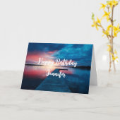 Carte Beau coucher de soleil sur un lac de calme Anniver (Fleur jaune)