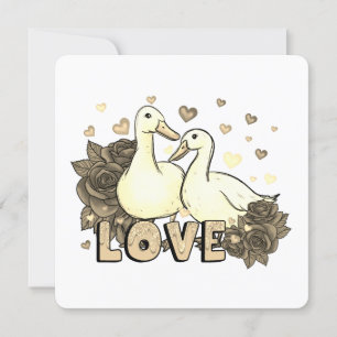 Carte Beau Couple de colombe amoureux avec Rose