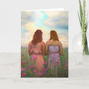 Carte Beau couple lesbien dans le pré des fleurs