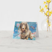 Carte Beau Dachshund à long Haired en fleurs de cerisier (Fleur jaune)